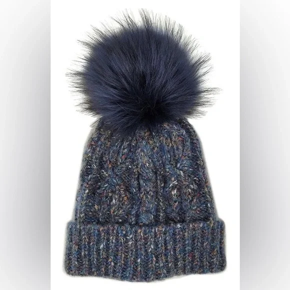 Kyi Kyi Chunky Wool Blend Beanie with Faux Fur Pomona Black NWT Kyi Kyi Chunky Wool Blend Beanie with Faux Fur Pom | eBay main image 4
